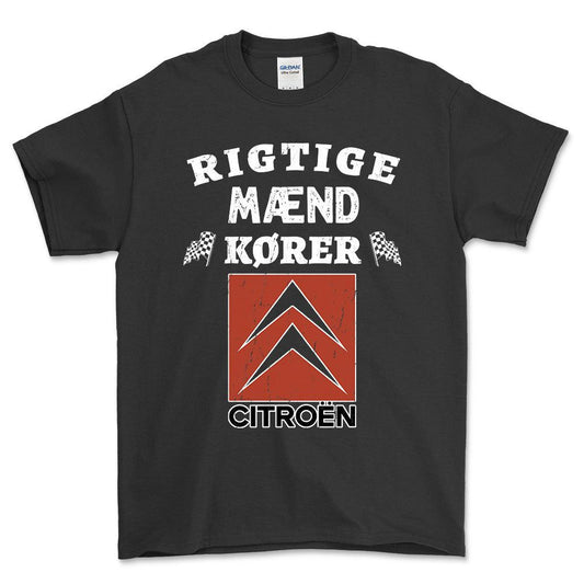 Citroen Rigtige Mænd Kører - Unisex T-Shirt , Bomuld-Beklædning-Citroen-Sort-S-Forside-Garage Culture Shop- garage - man cave - merchandise