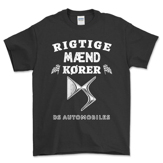 DS Automobiles Rigtige Mænd Kører - Unisex T-Shirt , Bomuld-Beklædning-DS Automobiles-Sort-S-Forside-Garage Culture Shop- garage - man cave - merchandise