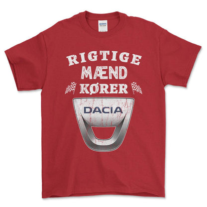 Dacia Rigtige Mænd Kører - Unisex T-Shirt , Bomuld-Beklædning-Dacia-Rød-S-Forside-Garage Culture Shop- garage - man cave - merchandise