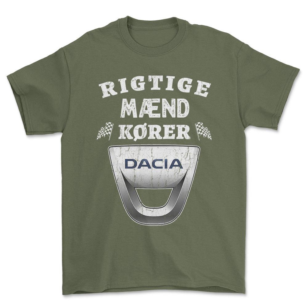 Dacia Rigtige Mænd Kører - Unisex T-Shirt , Bomuld-Beklædning-Dacia-Grøn Militær-S-Forside-Garage Culture Shop- garage - man cave - merchandise