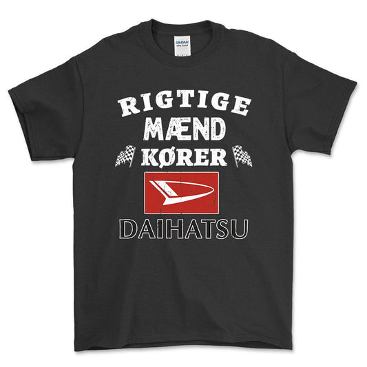 Daihatsu Rigtige Mænd Kører - Unisex T-Shirt , Bomuld-Beklædning-Daihatsu-Sort-S-Forside-Garage Culture Shop- garage - man cave - merchandise