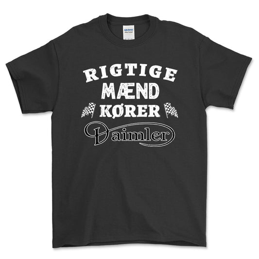 Daimler Rigtige Mænd Kører - Unisex T-Shirt , Bomuld-Beklædning-Daimler-Sort-S-Forside-Garage Culture Shop- garage - man cave - merchandise