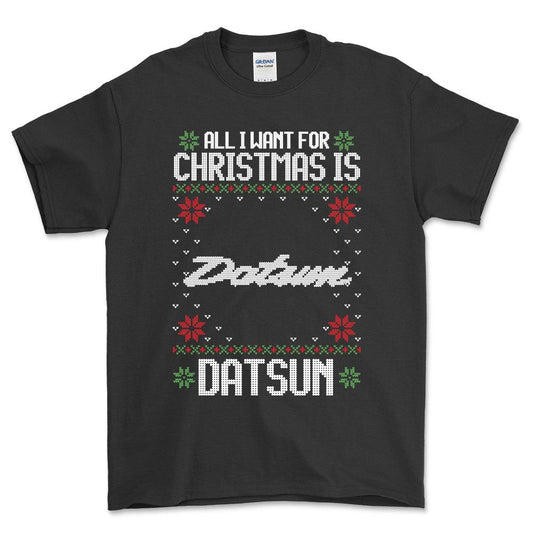 Datsun - All I Want For Christmas - Unisex T-Shirt , Bomuld-Beklædning-Datsun-Sort-S-Forside-Garage Culture Shop- garage - man cave - merchandise