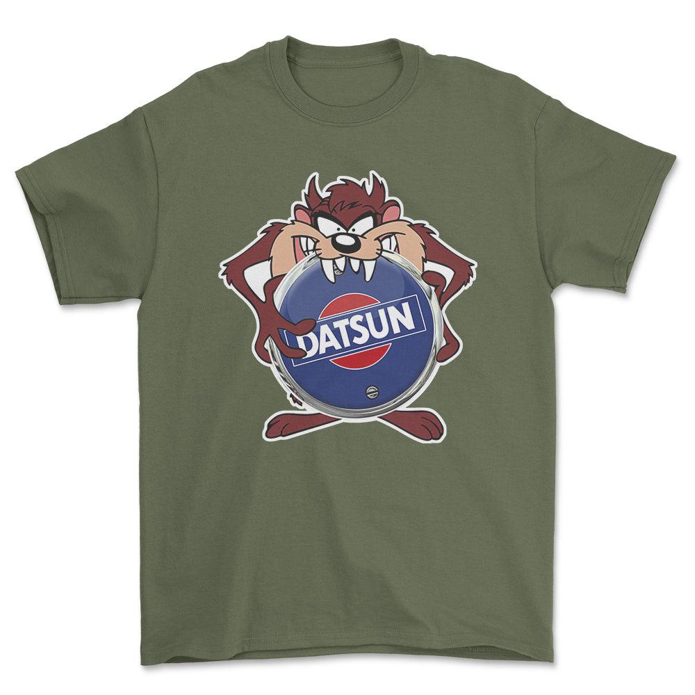 Datsun TAZ Unisex T-Shirt , Bomuld-Beklædning-Datsun-Grøn Militær-S-Forside-Garage Culture Shop- garage - man cave - merchandise