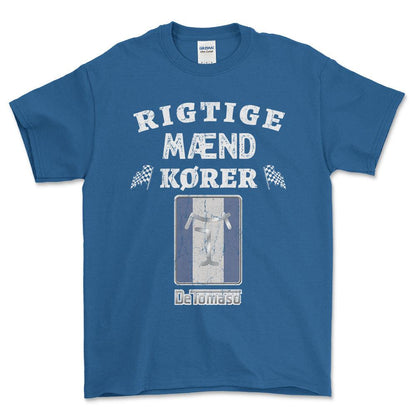 De Tomaso Rigtige Mænd Kører - Unisex T-Shirt , Bomuld-Beklædning-De Tomaso-Blå Royal-S-Forside-Garage Culture Shop- garage - man cave - merchandise