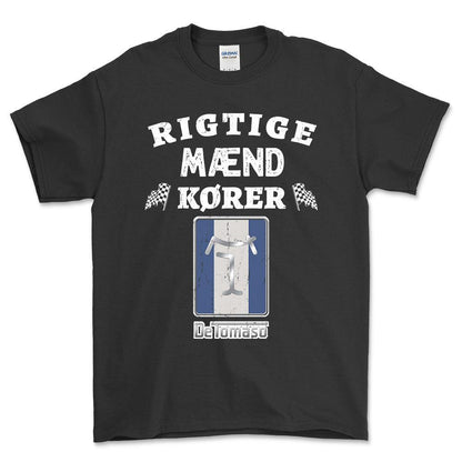 De Tomaso Rigtige Mænd Kører - Unisex T-Shirt , Bomuld-Beklædning-De Tomaso-Sort-S-Forside-Garage Culture Shop- garage - man cave - merchandise