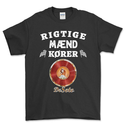 DeSoto Rigtige Mænd Kører - Unisex T-Shirt , Bomuld-Beklædning-DeSoto-Sort-S-Forside-Garage Culture Shop- garage - man cave - merchandise