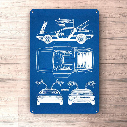 Delorean Blueprint Skilte, Musemåtte, Dørmåtte-Blueprint-DeLorean-Garage Culture Shop- garage - man cave - merchandise