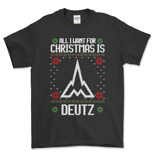 Deutz - All I Want For Christmas - Unisex T-Shirt , Bomuld-Beklædning-Deutz-Sort-S-Forside-Garage Culture Shop- garage - man cave - merchandise