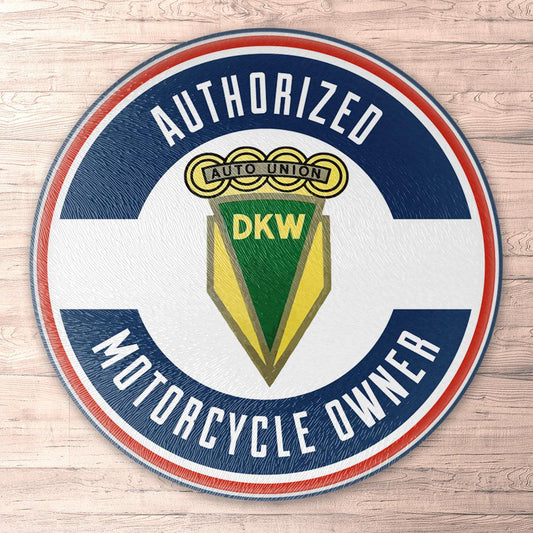 Dkw Authorized Motorcycle Owner, Runde Skilte , Musemåtte Rundt , Kop Underlag, Underlagssæt-Runde Skilte-DKW-Garage Culture Shop- garage - man cave - merchandise