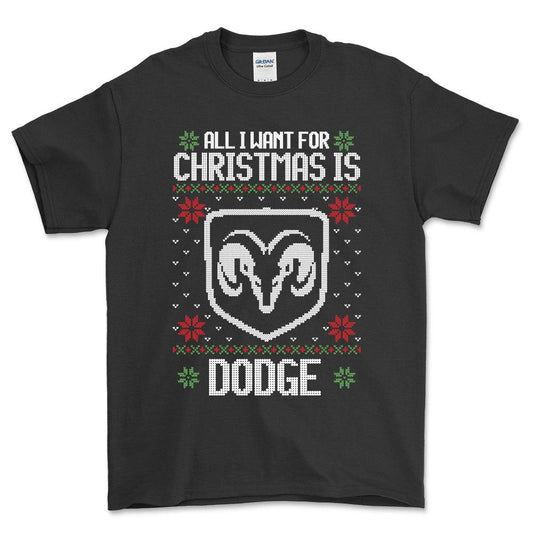 Dodge - All I Want For Christmas - Unisex T-Shirt , Bomuld-Beklædning-Dodge-Sort-S-Forside-Garage Culture Shop- garage - man cave - merchandise