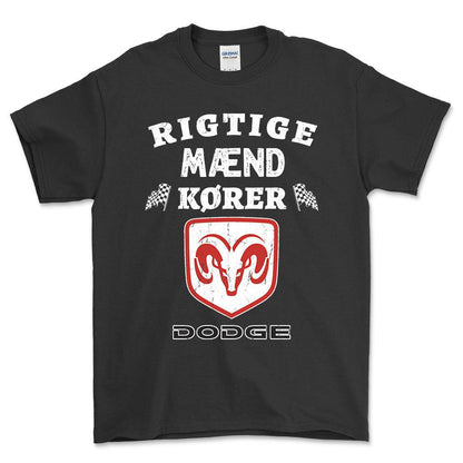 Dodge Rigtige Mænd Kører - Unisex T-Shirt , Bomuld-Beklædning-Dodge-Sort-S-Forside-Garage Culture Shop- garage - man cave - merchandise