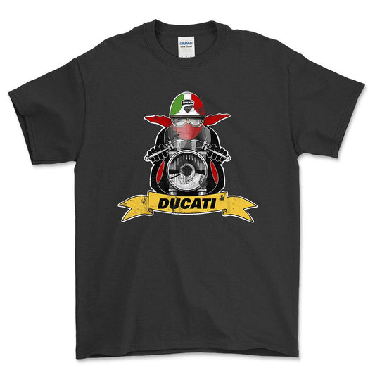 Ducati Biker Vintage Style Unisex T-Shirt , Bomuld-Beklædning-Ducati-Sort-S-Forside-Garage Culture Shop- garage - man cave - merchandise