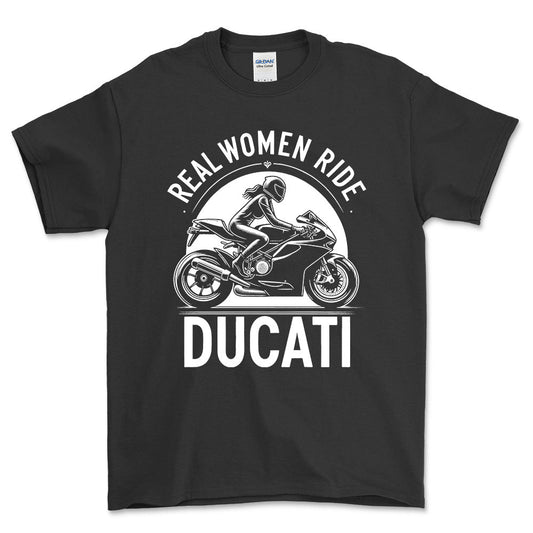 Ducati Real Women Ride Ducati - Unisex T-Shirt , Bomuld-Beklædning-Ducati-Sort-S-Forside-Garage Culture Shop- garage - man cave - merchandise