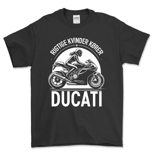 Ducati Rigtige Kvinder Kører Ducati - Unisex T-Shirt , Bomuld-Beklædning-Ducati-Sort-S-Forside-Garage Culture Shop- garage - man cave - merchandise