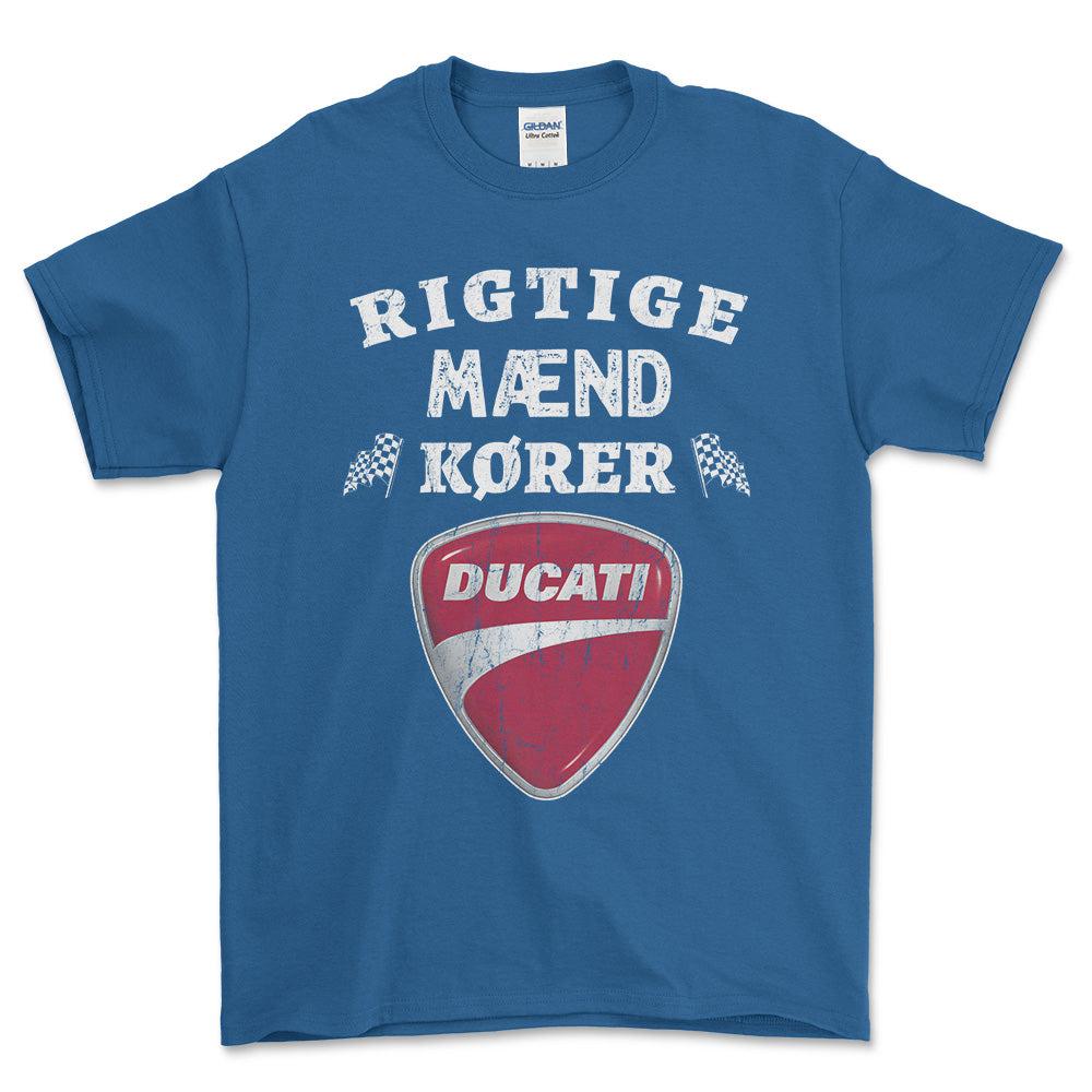 Ducati Rigtige Mænd Kører - Unisex T-Shirt , Bomuld-Beklædning-Ducati-Blå Royal-S-Forside-Garage Culture Shop- garage - man cave - merchandise