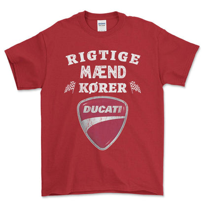 Ducati Rigtige Mænd Kører - Unisex T-Shirt , Bomuld-Beklædning-Ducati-Rød-S-Forside-Garage Culture Shop- garage - man cave - merchandise