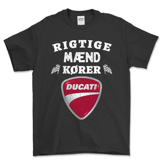 Ducati Rigtige Mænd Kører - Unisex T-Shirt , Bomuld-Beklædning-Ducati-Sort-S-Forside-Garage Culture Shop- garage - man cave - merchandise