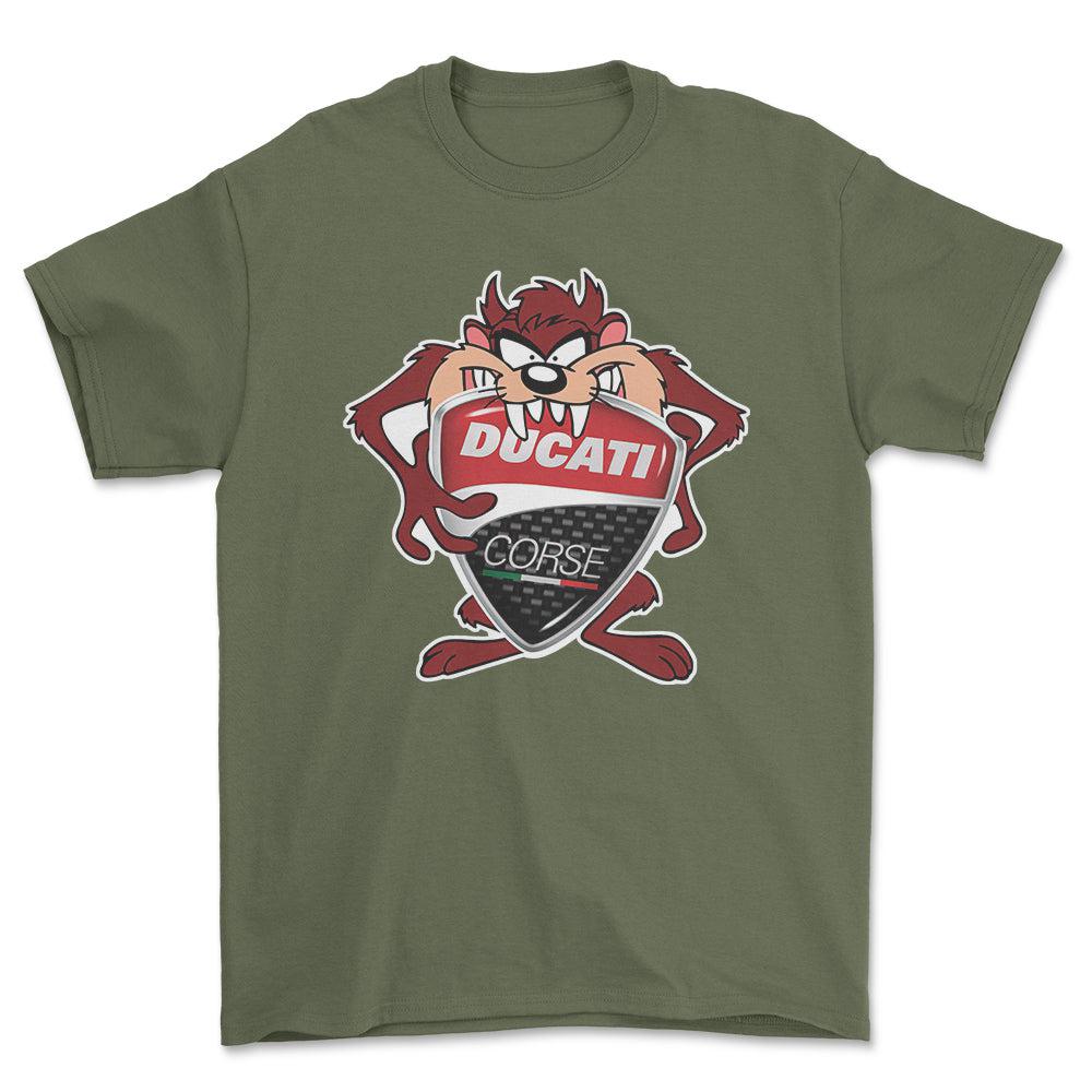 Ducati TAZ Unisex T-Shirt , Bomuld-Beklædning-Ducati-Grøn Militær-S-Forside-Garage Culture Shop- garage - man cave - merchandise