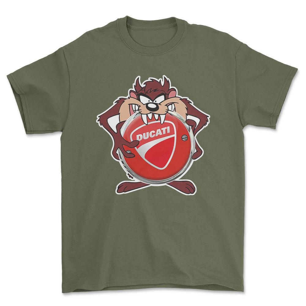 Ducati TAZ Unisex T-Shirt , Bomuld-Beklædning-Ducati-Grøn Militær-S-Forside-Garage Culture Shop- garage - man cave - merchandise