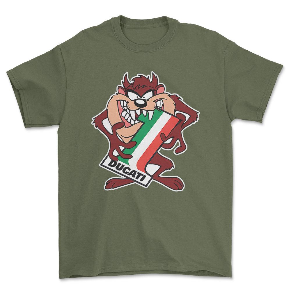 Ducati TAZ Unisex T-Shirt , Bomuld-Beklædning-Ducati-Grøn Militær-S-Forside-Garage Culture Shop- garage - man cave - merchandise