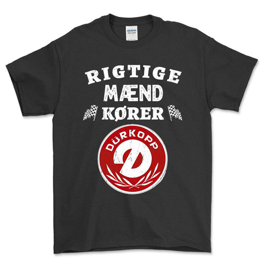 Durkopp Rigtige Mænd Kører - Unisex T-Shirt , Bomuld-Beklædning-Dürkopp-Sort-S-Forside-Garage Culture Shop- garage - man cave - merchandise