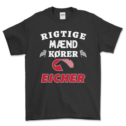 Eicher Rigtige Mænd Kører - Unisex T-Shirt , Bomuld-Beklædning-Eicher-Sort-S-Forside-Garage Culture Shop- garage - man cave - merchandise