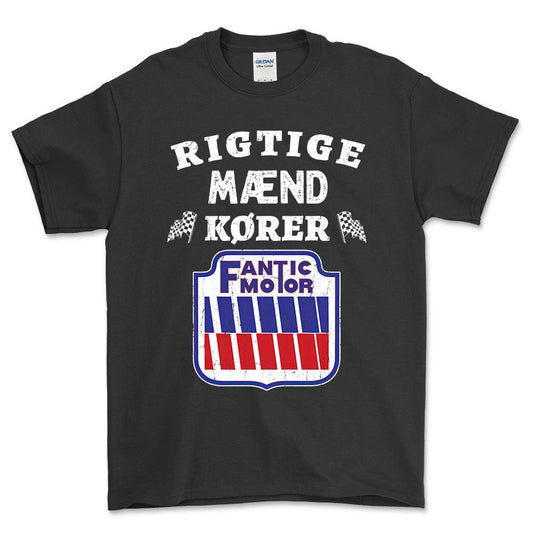 Fantic Motor Rigtige Mænd Kører - Unisex T-Shirt , Bomuld-Beklædning-Fantic-Sort-S-Forside-Garage Culture Shop- garage - man cave - merchandise