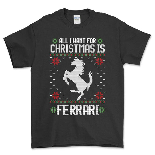 Ferrari - All I Want For Christmas - Unisex T-Shirt , Bomuld-Beklædning-Ferrari-Sort-S-Forside-Garage Culture Shop- garage - man cave - merchandise