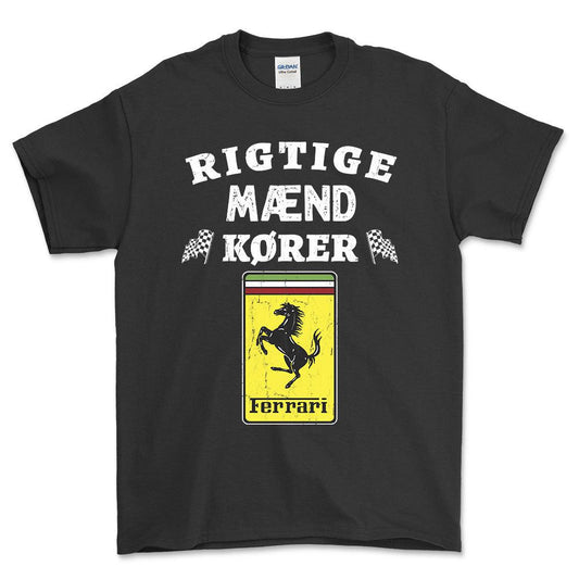 Ferrari Rigtige Mænd Kører - Unisex T-Shirt , Bomuld-Beklædning-Ferrari-Sort-S-Forside-Garage Culture Shop- garage - man cave - merchandise