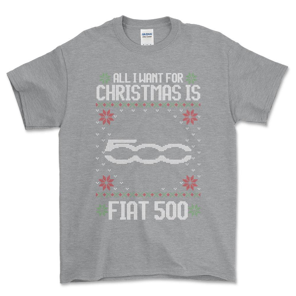 Fiat 500 - All I Want For Christmas - Unisex T-Shirt , Bomuld-Beklædning-Fiat-Grå Sport-S-Forside-Garage Culture Shop- garage - man cave - merchandise