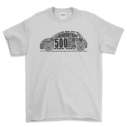 Fiat 500 Unisex Unisex T-Shirt , Bomuld-Beklædning-Fiat-Hvid-S-Forside-Garage Culture Shop- garage - man cave - merchandise