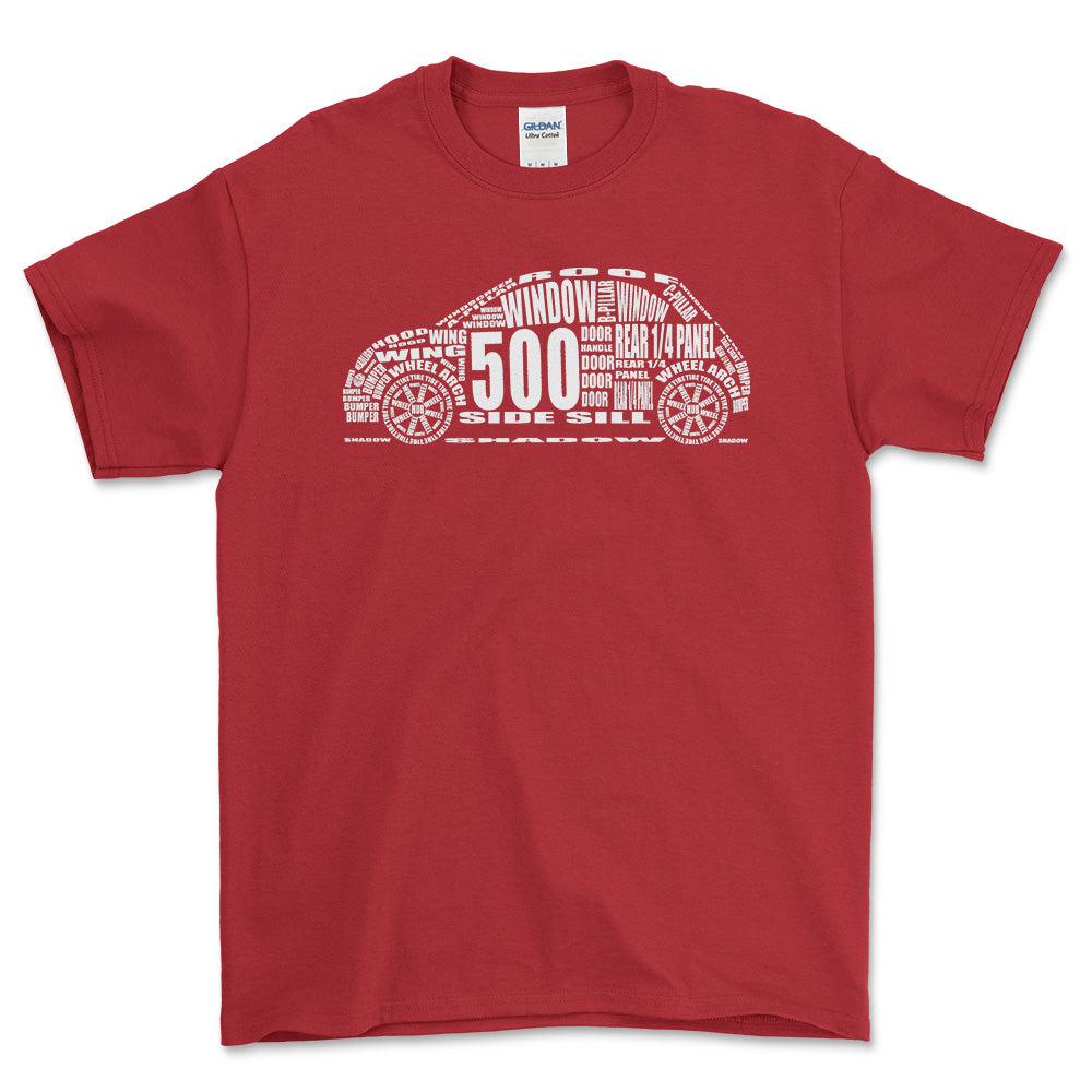 Fiat 500 Unisex Unisex T-Shirt , Bomuld-Beklædning-Fiat-Rød-S-Forside-Garage Culture Shop- garage - man cave - merchandise