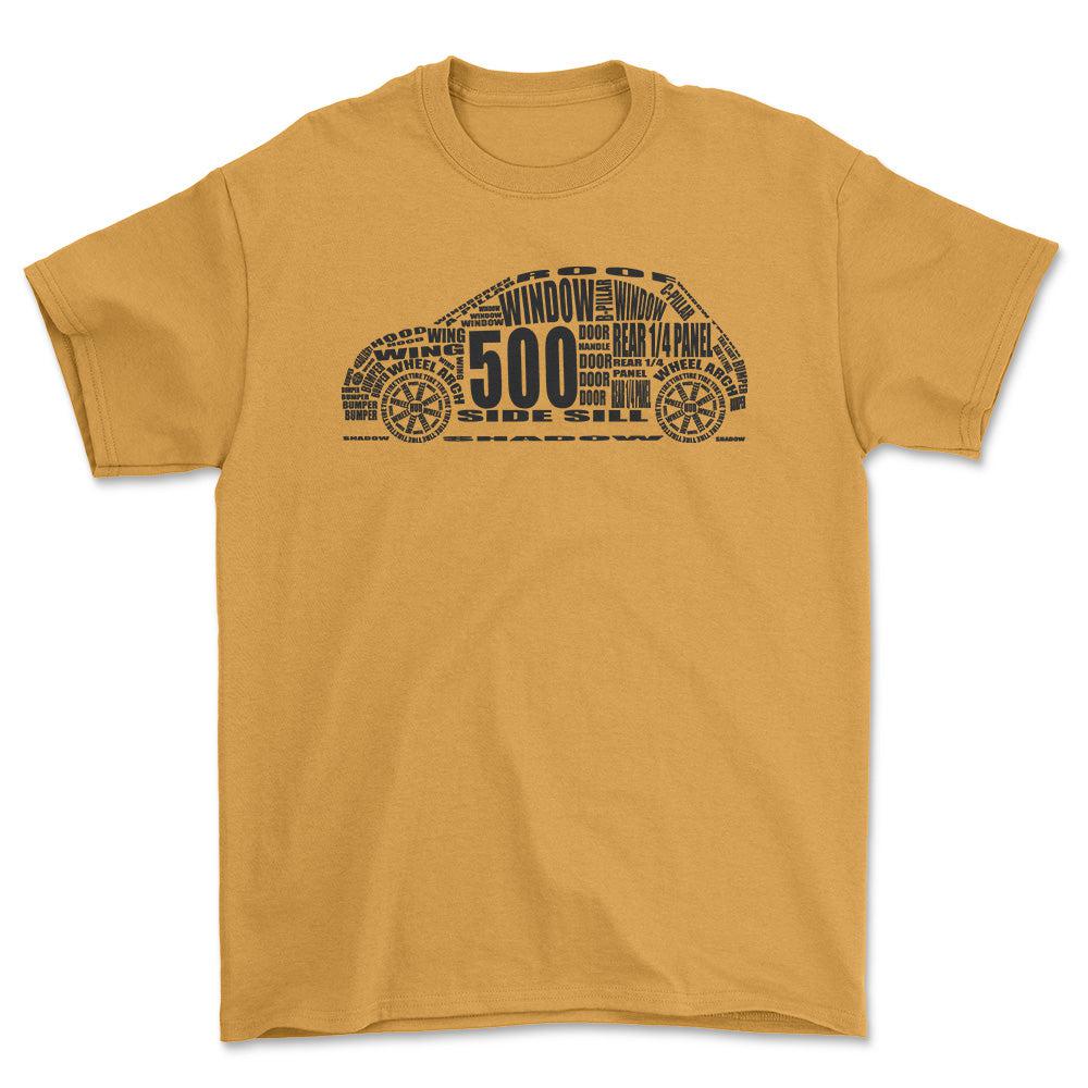 Fiat 500 Unisex Unisex T-Shirt , Bomuld-Beklædning-Fiat-Guld-S-Forside-Garage Culture Shop- garage - man cave - merchandise