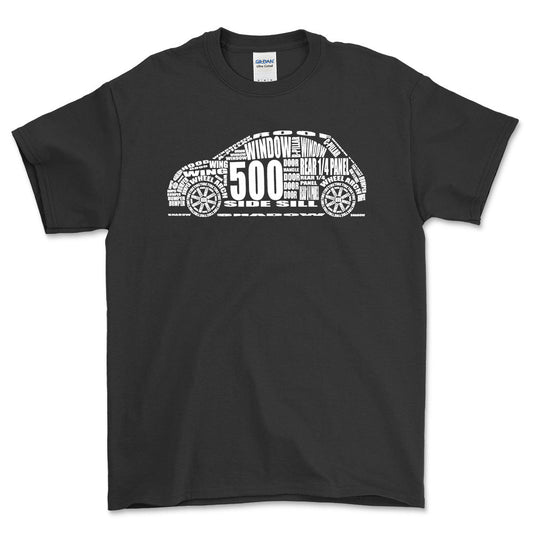 Fiat 500 Unisex Unisex T-Shirt , Bomuld-Beklædning-Fiat-Sort-S-Forside-Garage Culture Shop- garage - man cave - merchandise