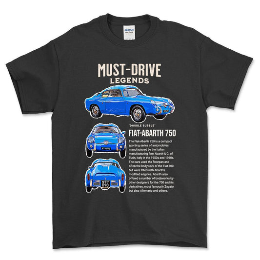 Fiat 750 - Unisex T-Shirt , Bomuld-Beklædning-Fiat-Sort-S-Forside-Garage Culture Shop- garage - man cave - merchandise