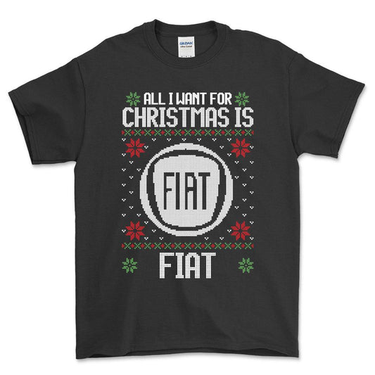 Fiat - All I Want For Christmas - Unisex T-Shirt , Bomuld-Beklædning-Fiat-Sort-S-Forside-Garage Culture Shop- garage - man cave - merchandise