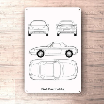 Fiat Barchetta Blueprint Skilte, Musemåtte, Dørmåtte-Blueprint-Fiat-Garage Culture Shop- garage - man cave - merchandise