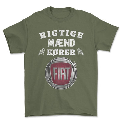 Fiat Rigtige Mænd Kører - Unisex T-Shirt , Bomuld-Beklædning-Fiat-Grøn Militær-S-Forside-Garage Culture Shop- garage - man cave - merchandise