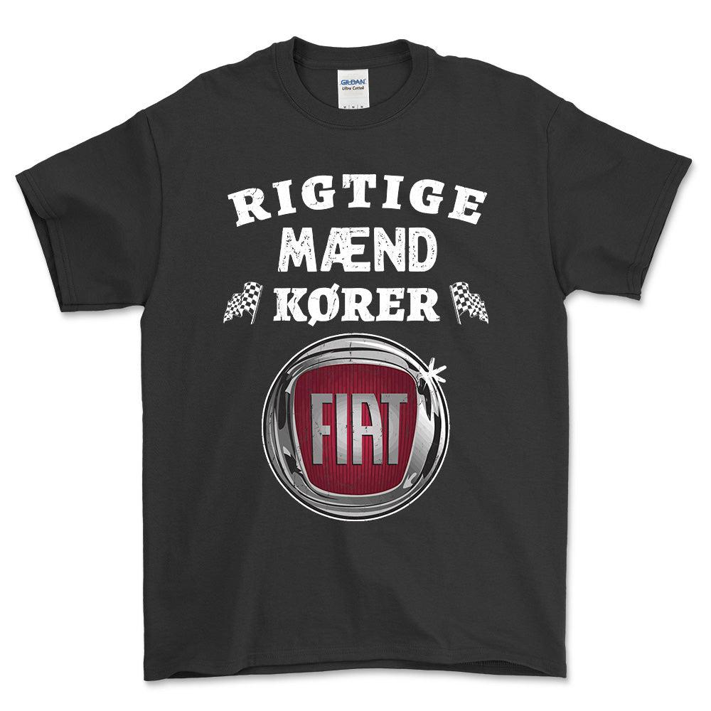 Fiat Rigtige Mænd Kører - Unisex T-Shirt , Bomuld-Beklædning-Fiat-Sort-S-Forside-Garage Culture Shop- garage - man cave - merchandise