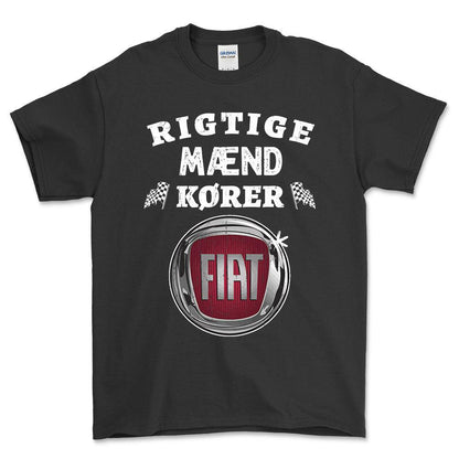 Fiat Rigtige Mænd Kører - Unisex T-Shirt , Bomuld-Beklædning-Fiat-Sort-S-Forside-Garage Culture Shop- garage - man cave - merchandise