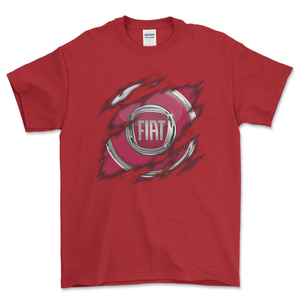 Fiat Ripped Unisex T-Shirt , Bomuld-Beklædning-Fiat-Rød-S-Forside-Garage Culture Shop- garage - man cave - merchandise