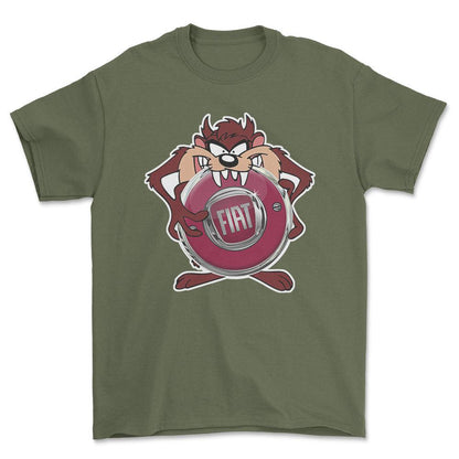 Fiat TAZ Unisex T-Shirt , Bomuld-Beklædning-Fiat-Grøn Militær-S-Forside-Garage Culture Shop- garage - man cave - merchandise