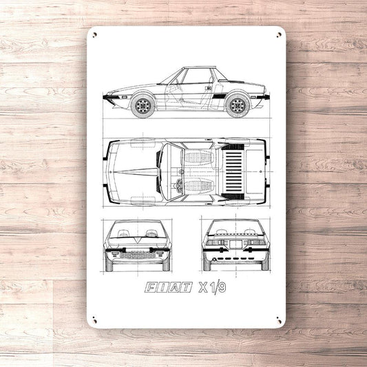 Fiat X1/9 Blueprint Skilte, Musemåtte, Dørmåtte-Blueprint-Fiat-Garage Culture Shop- garage - man cave - merchandise