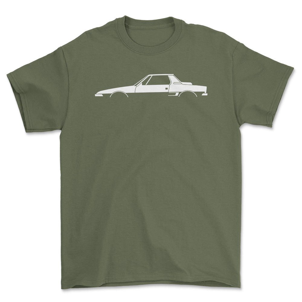 Fiat X1/9 Silhuet - Unisex T-Shirt , Bomuld-Beklædning-Fiat-Grøn Militær-S-Forside-Garage Culture Shop- garage - man cave - merchandise