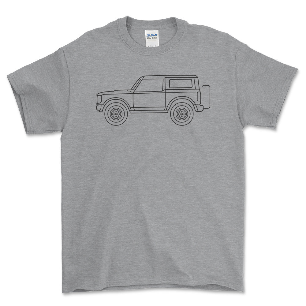 Ford Bronco Wildtrak 2-Door Outline - Unisex T-Shirt , Bomuld-Beklædning-Ford-Grå Sport-S-Forside-Garage Culture Shop- garage - man cave - merchandise