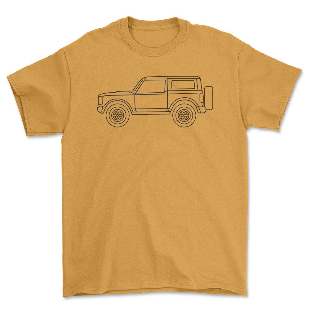 Ford Bronco Wildtrak 2-Door Outline - Unisex T-Shirt , Bomuld-Beklædning-Ford-Guld-S-Forside-Garage Culture Shop- garage - man cave - merchandise