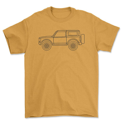 Ford Bronco Wildtrak 2-Door Outline - Unisex T-Shirt , Bomuld-Beklædning-Ford-Guld-S-Forside-Garage Culture Shop- garage - man cave - merchandise