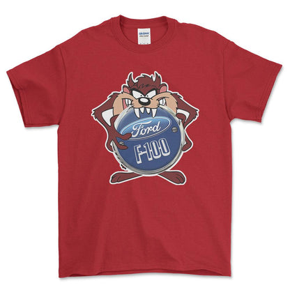 Ford F100 TAZ Unisex T-Shirt , Bomuld-Beklædning-Ford-Rød-S-Forside-Garage Culture Shop- garage - man cave - merchandise