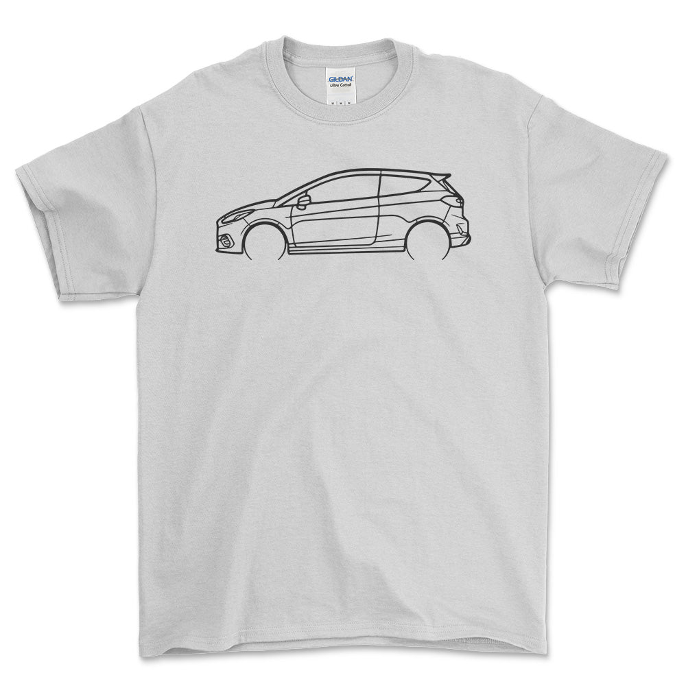 Ford Fiesta ST 2018 Outline - Unisex T-Shirt , Bomuld-Beklædning-Ford-Hvid-S-Forside-Garage Culture Shop- garage - man cave - merchandise